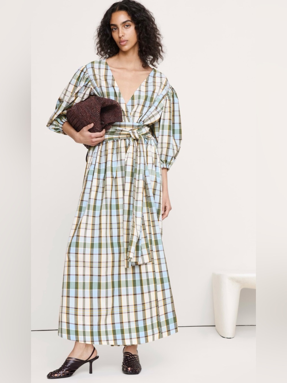 Banana Republic Plaid Wrap Maxi Dress in Blue, Green & Cream NEW WITH TAGS
